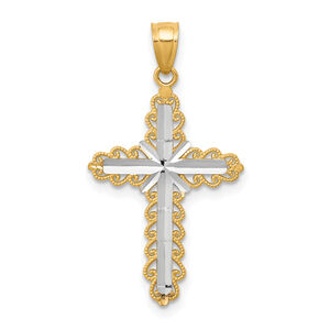 10K with  Rhodium Diamond Cut Cross Pendant